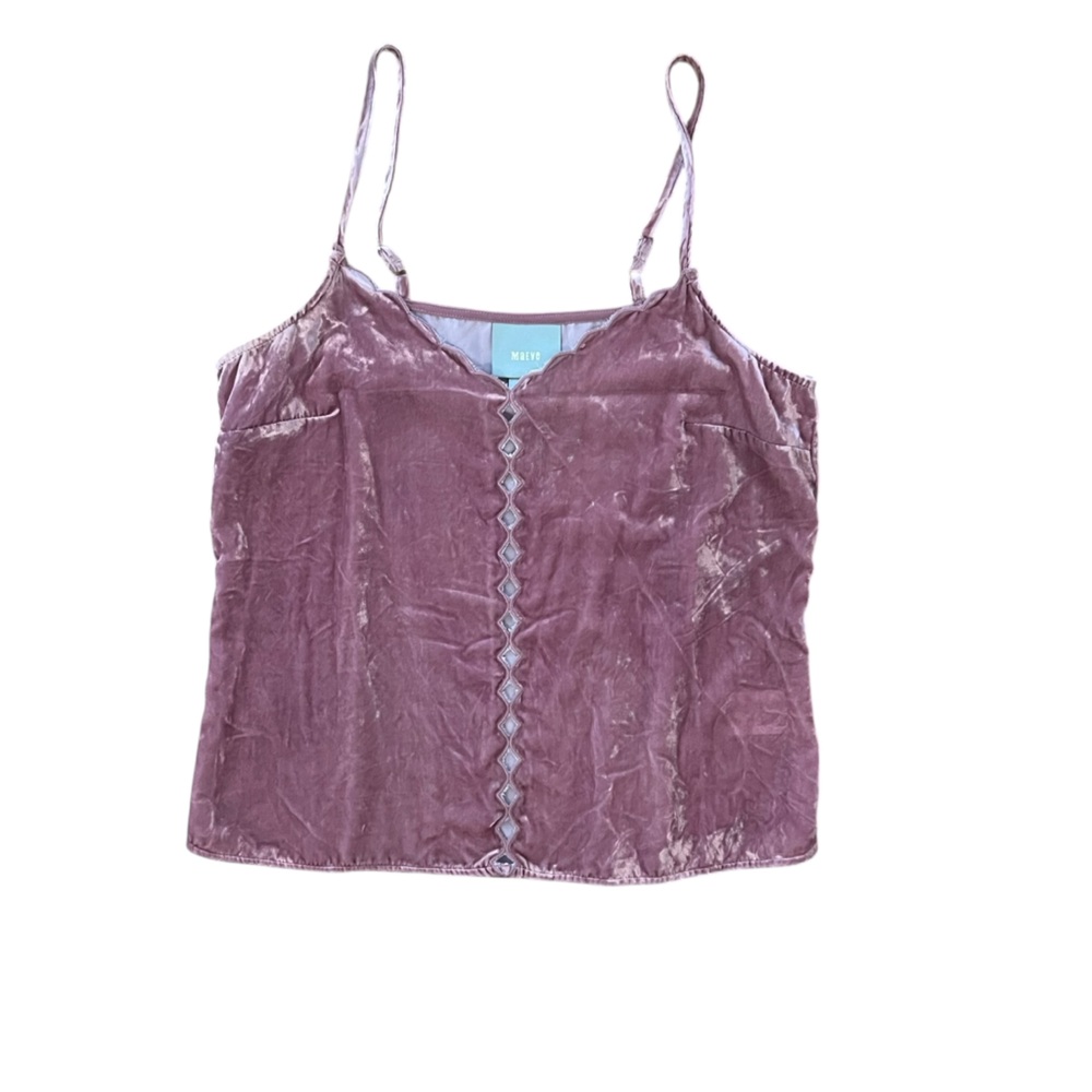 Maeve Anthropologie Pink Scalloped Velvet Cami Top Shirt Blouse XS - Picture 5 of 9